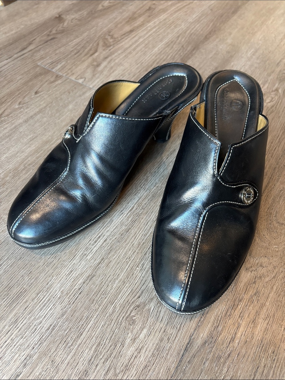 New Cole Haan Devon Slip on Shoe Block Heel Black Leather Mule